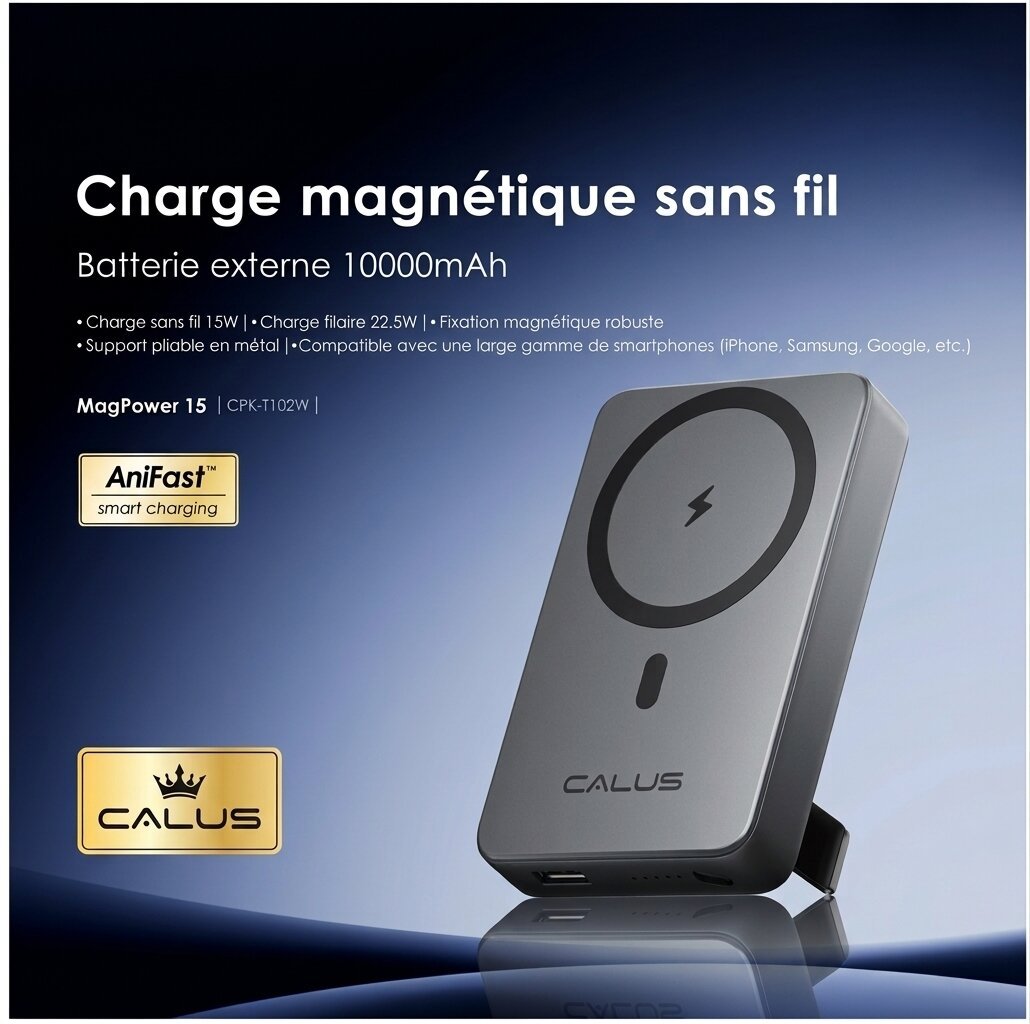CALUS Power Bank Fast10max 10000mAh-Charge Rapide et Sans Fil — modèle MagPower 15