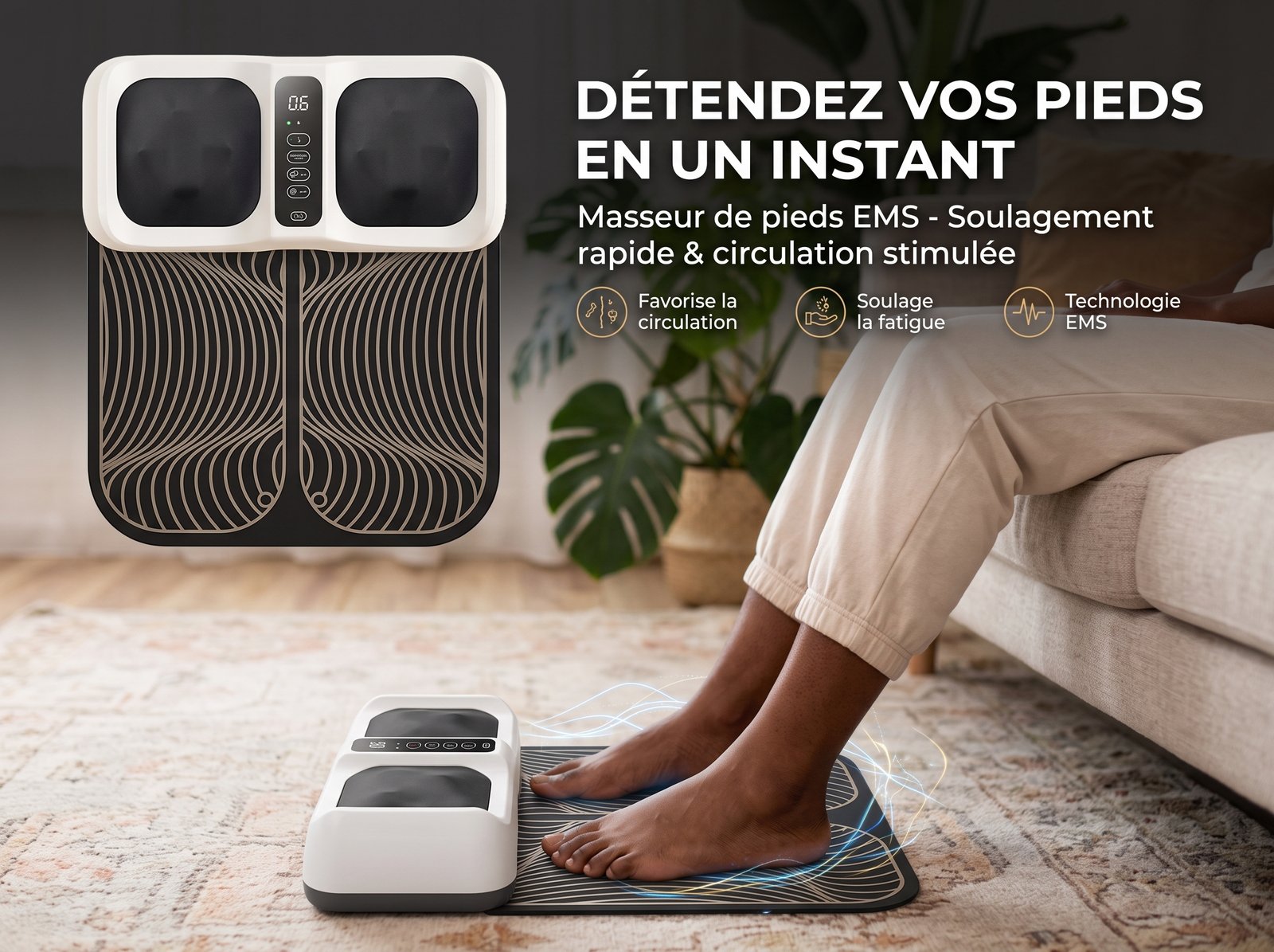 Masseur de Pieds EMS Intelligent Stimulation Bioélectrique et Circulation Sanguine
