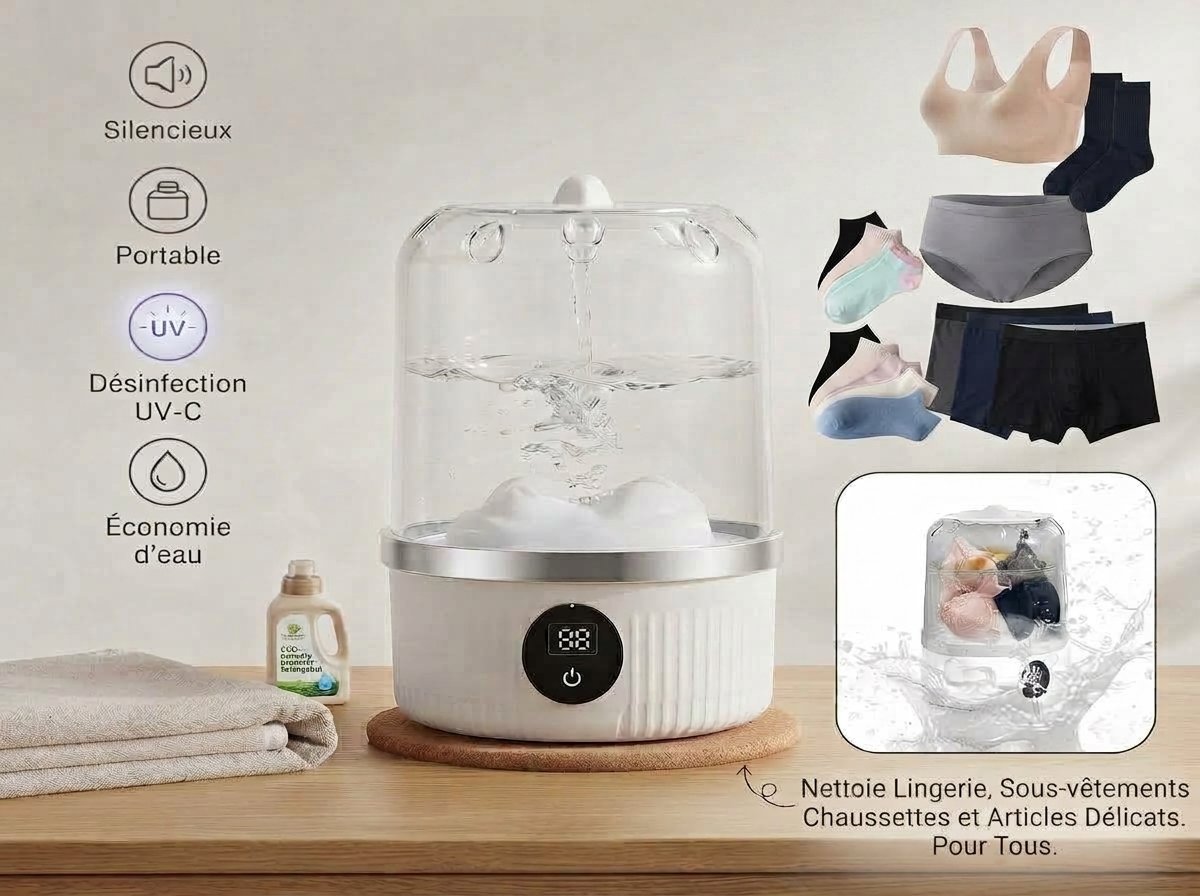 Mini Lave-Linge Portable Pliable –Semi-Automatique Multifonction